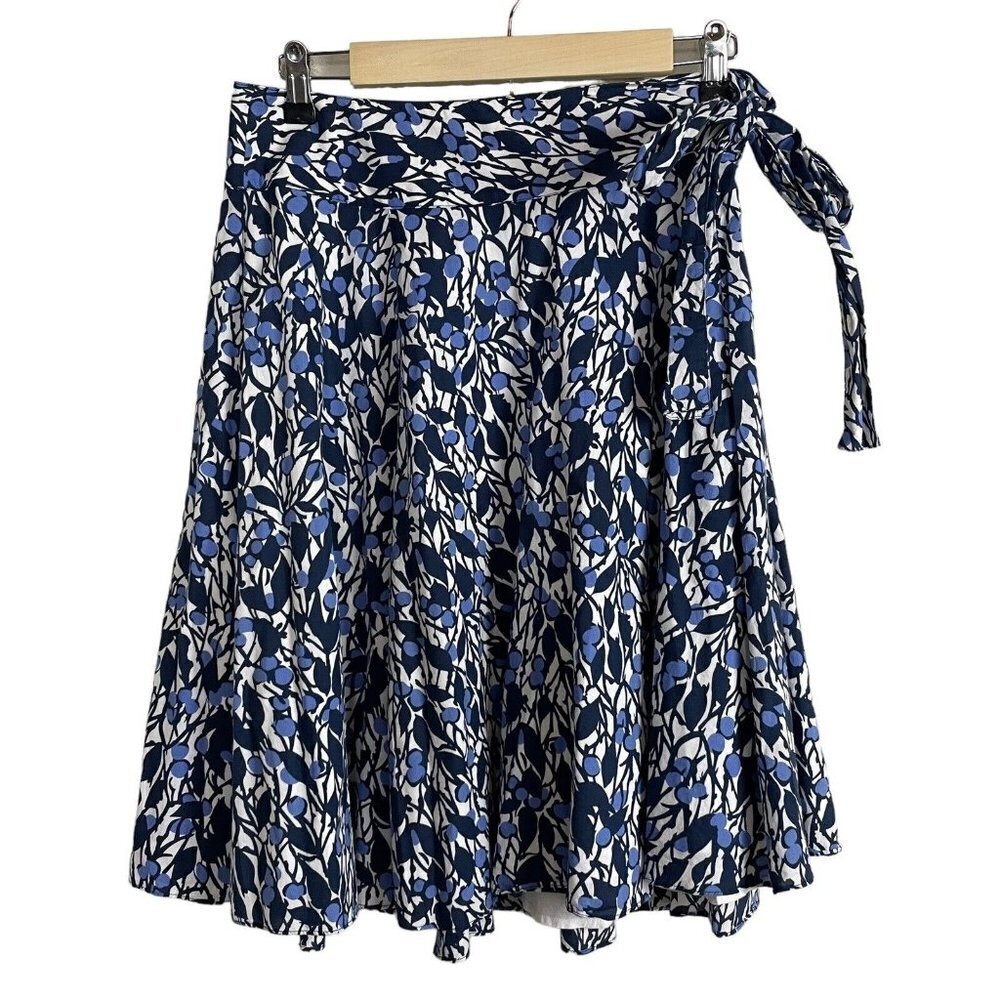 Tibi Cotton Blue Floral Side Zip Knot A-Line Skirt Size 4 Workwear Boho